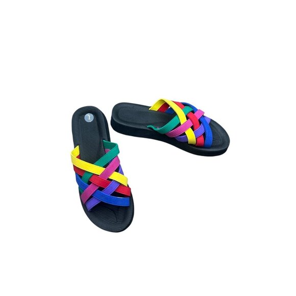 Rainbow Cross Strap Women's Beach Summer Slip On Sandals Size 7 - Picture 2 of 6